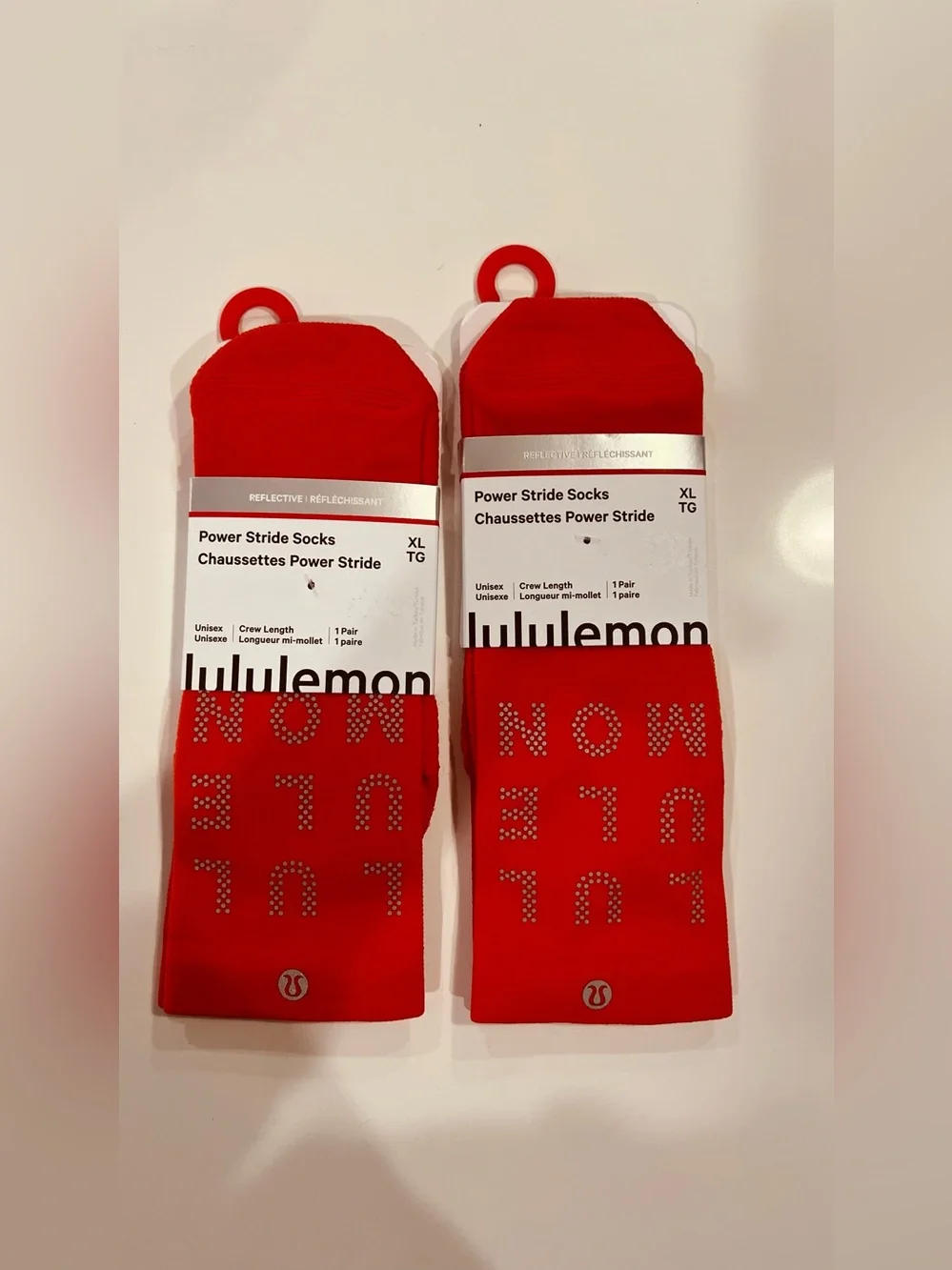 Lululemon Power Stride Crew Socks Reflective Red Size XL Unisex NWT 2 Pair